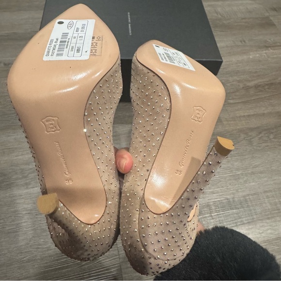 Gianvito Rossi Embellished Crystal Suede Leather Tan Pump Heels - Picture 8 of 16